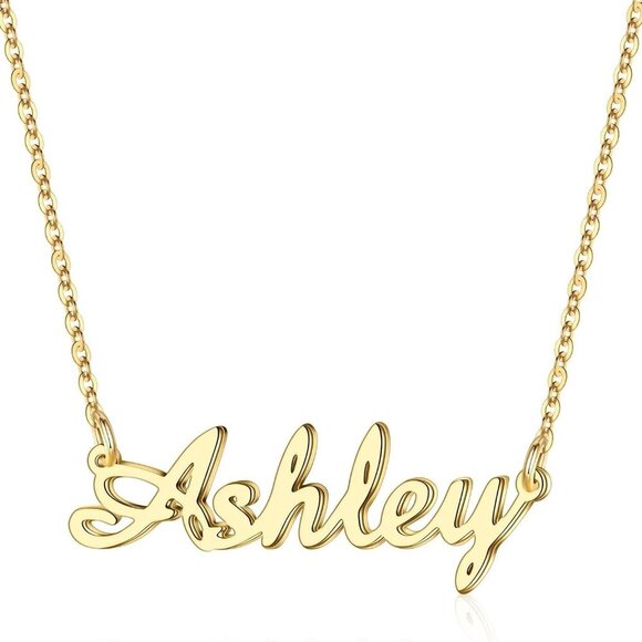 Custom Name Necklace Personalized, 14K Gold Plated Personalized Name Necklace Wh - Picture 1 of 7